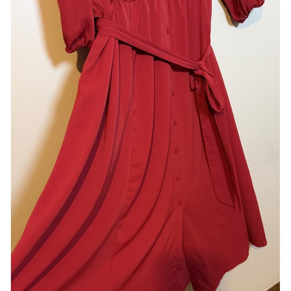 TORRID Red Tea Length Studio Refined Woven Button-Down Dress 3 3X 22-24 Pockets - Picture 5 of 7
